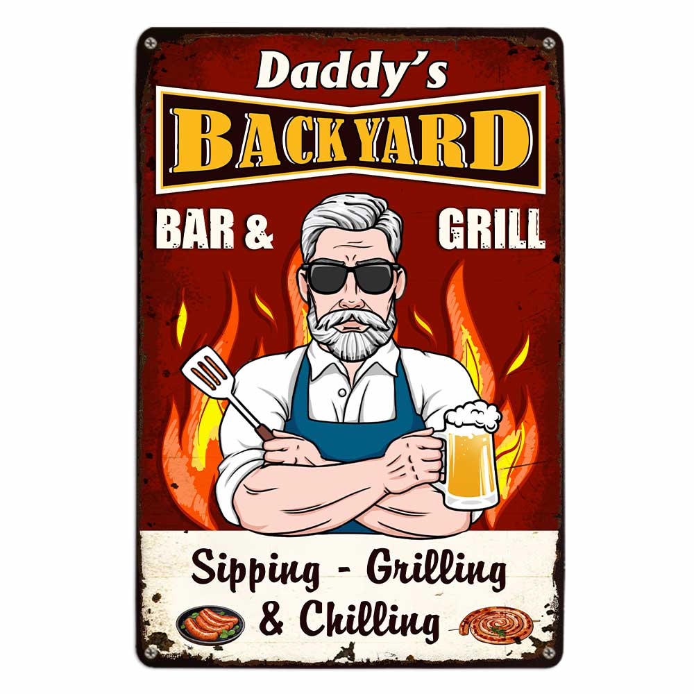 Personalized BBQ Grill Dad Outdoor Metal Sign - Thegiftio UK