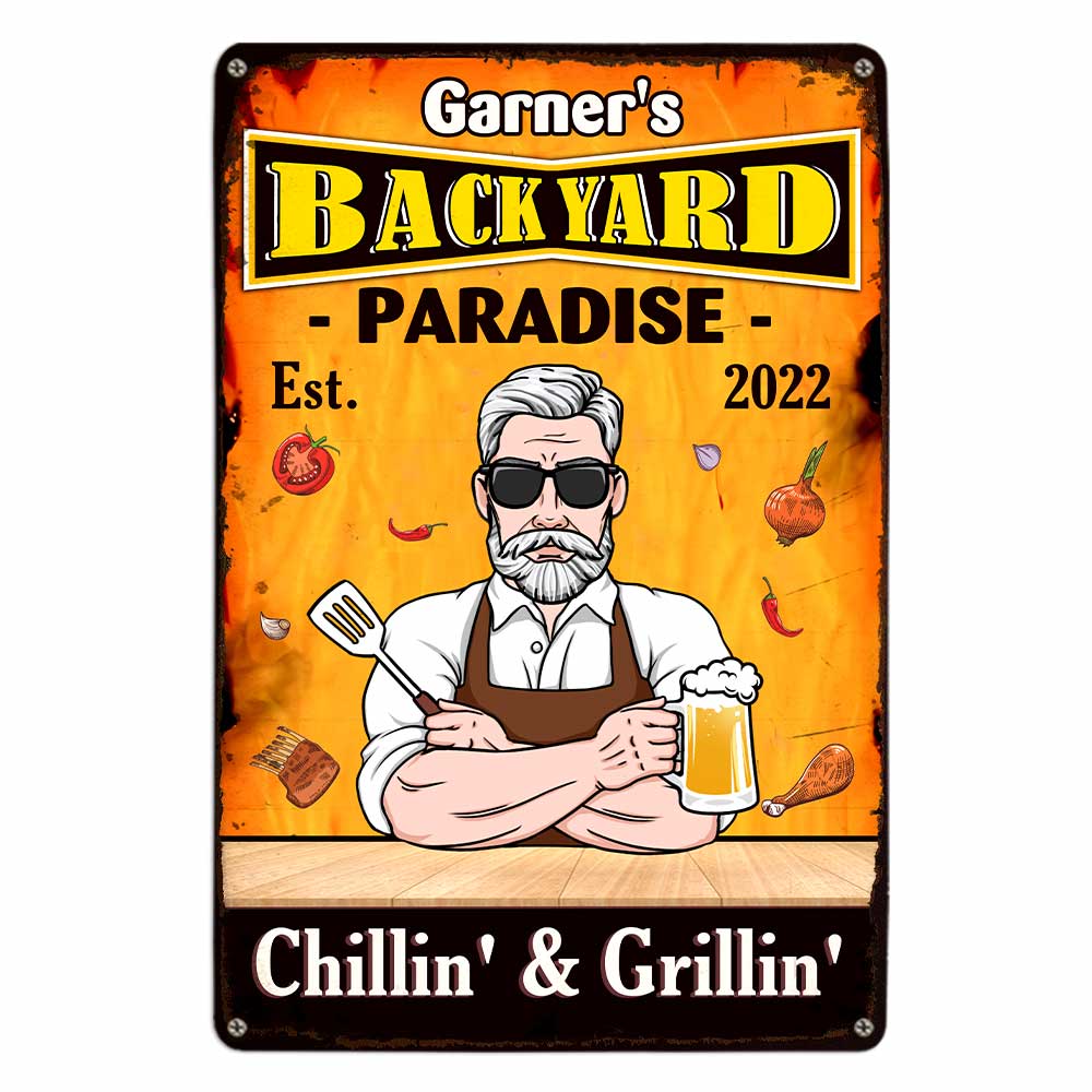 Personalized Dad Grandpa BBQ Grill Outdoor Metal Sign - Thegiftio UK