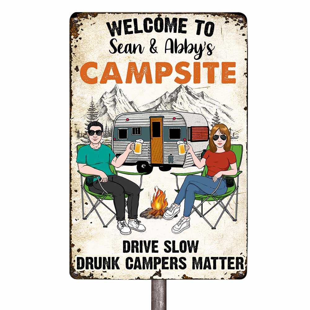 Personalized Family Camping Drunk Campers Matter Metal Sign - Thegiftio UK