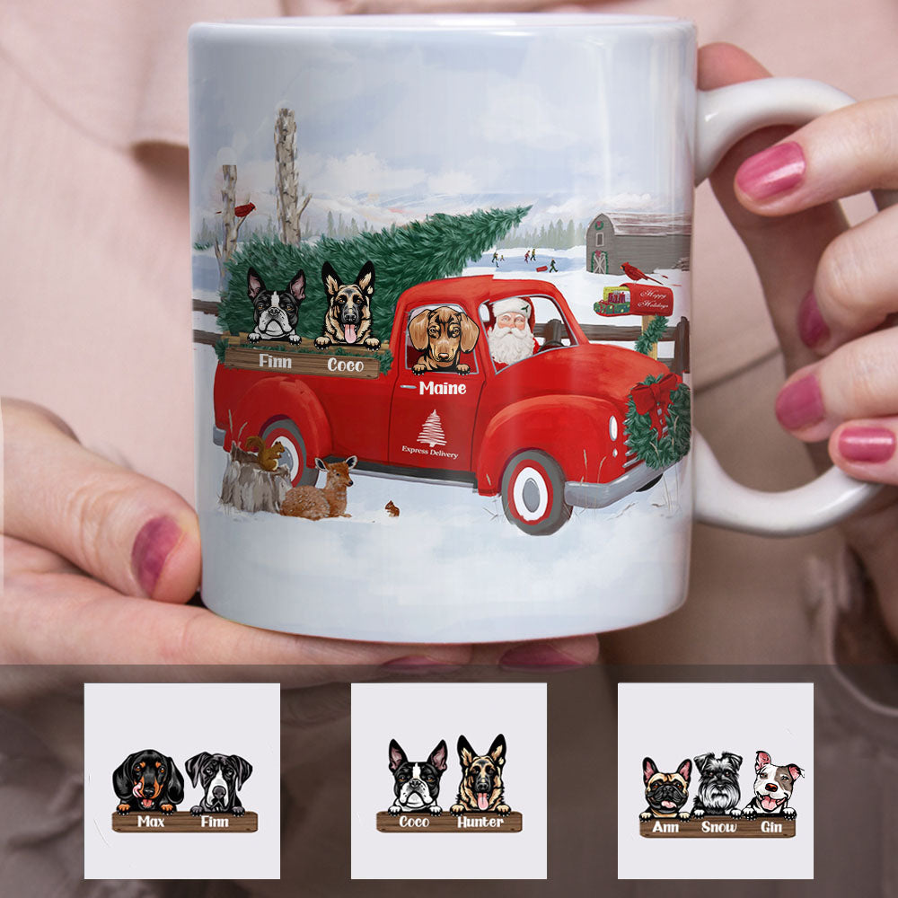 Personalized Dog Red Truck Christmas Mug - Thegiftio UK