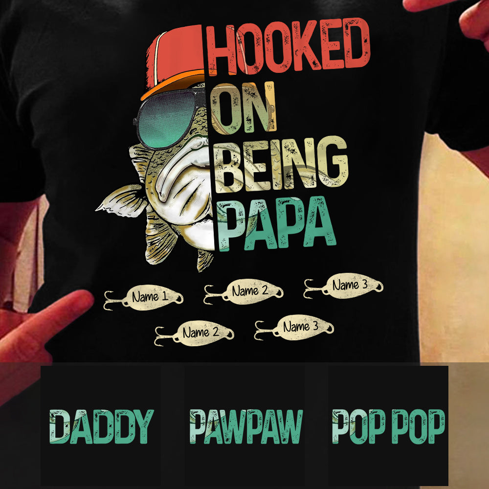 Personalized Hooked On Being Grandpa Papa Fishing T Shirt