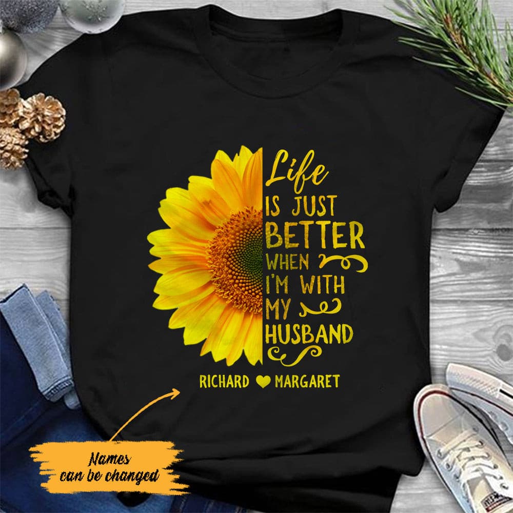 Personalized Husband And Wife Sunflower T Shirt - Thegiftio
