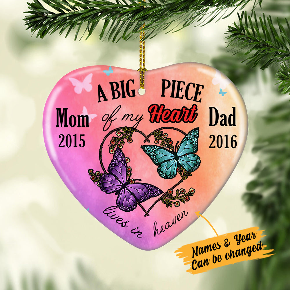 Personalized Christmas Memorial Mom Dad Gifts, In Loving Memory, Cardinal Lover, Piece Of Heart In Heaven Ornament - Thegiftio UK