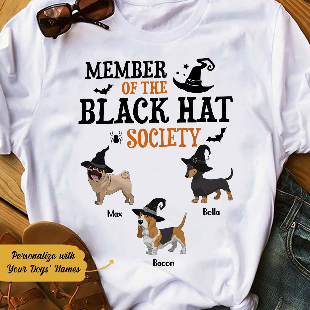 Personalized Halloween Dog The Black Hat Social T Shirt - Thegiftio UK