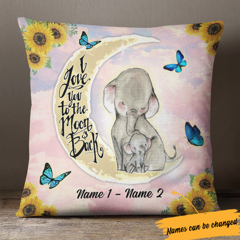 Personalized To The Moon And Back Elephant Mom Pillow - Thegiftio UK