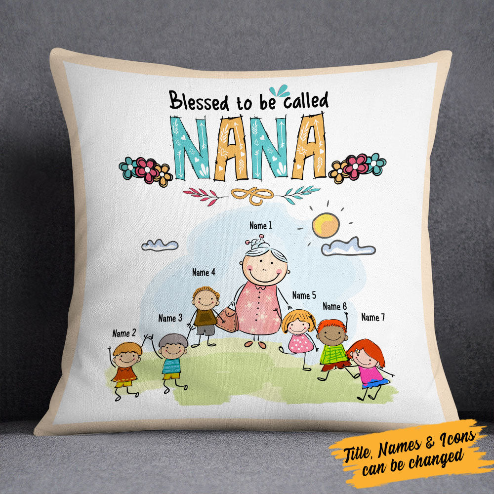 Personalized Blessed To Be Called Grandma Cartoon Pillow