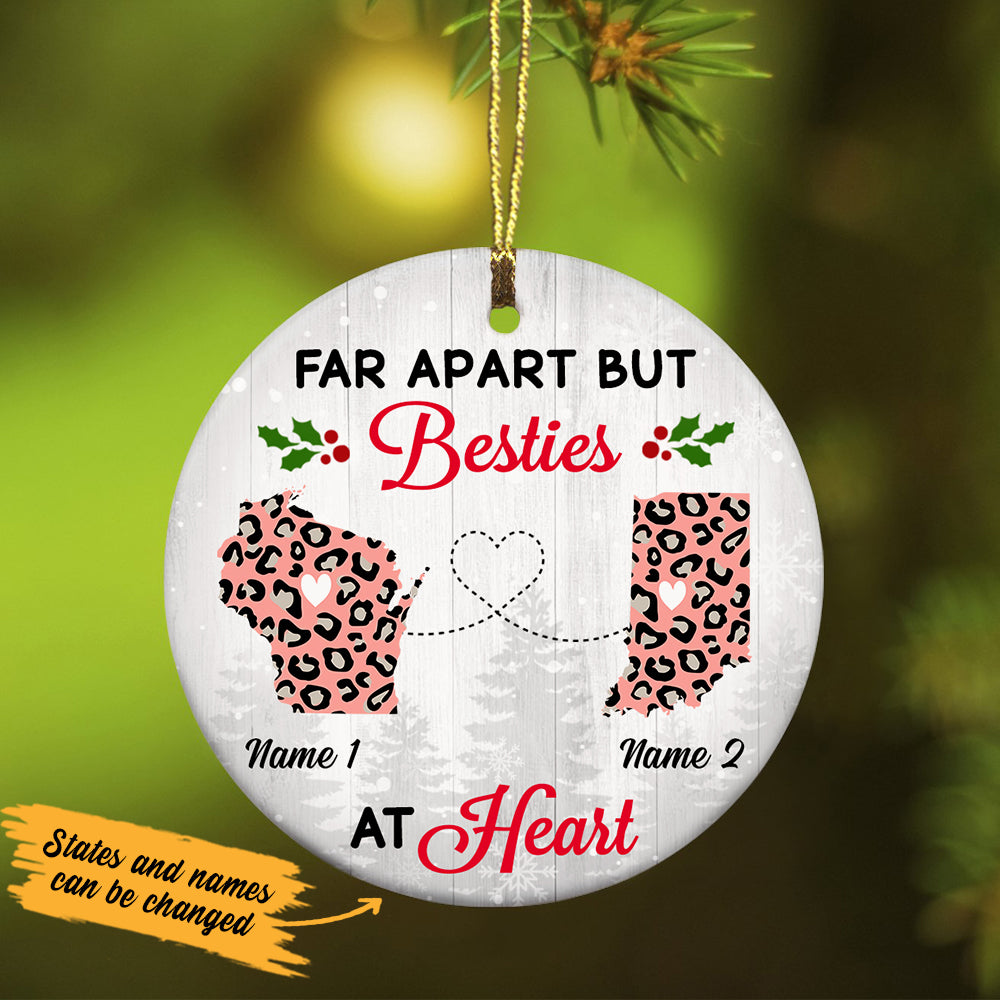 Personalized Besties At Heart Long Distance  Ornament