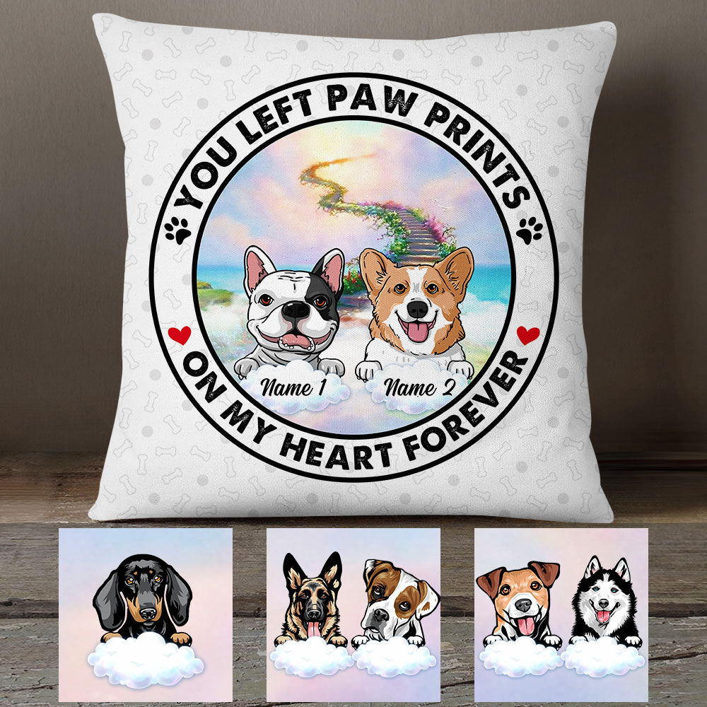 Personalized You Left Paw Prints on My Heart Dog Memorial Pillow - Thegiftio UK
