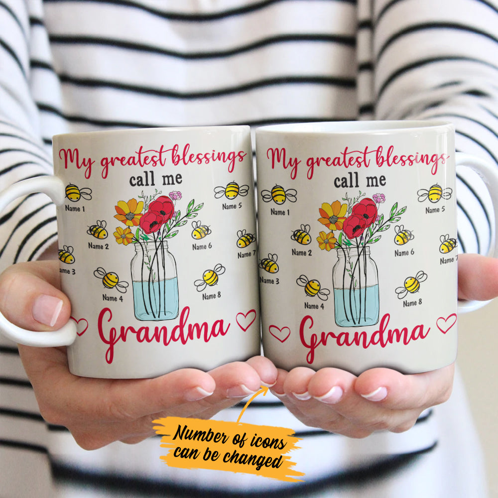 Personalized My Blessings Call Me Grandma Mug - Thegiftio