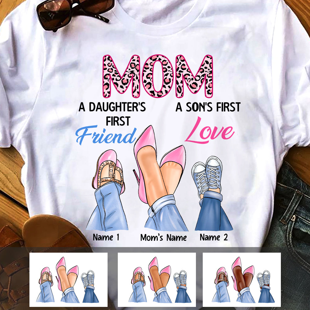Personalized Mom Loves Daughter Son T Shirt