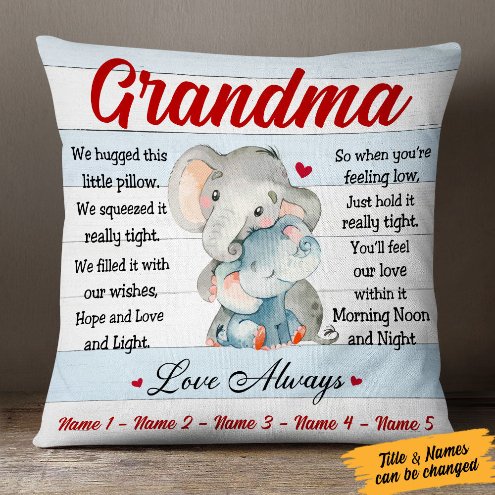 Personalized Elephant Gift For Grandma Pillow - Thegiftio