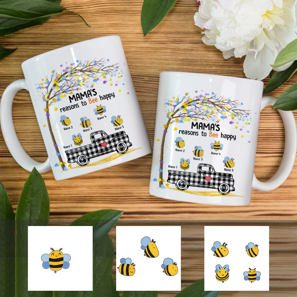 Personalized Bee Happy Mom Grandma Mug