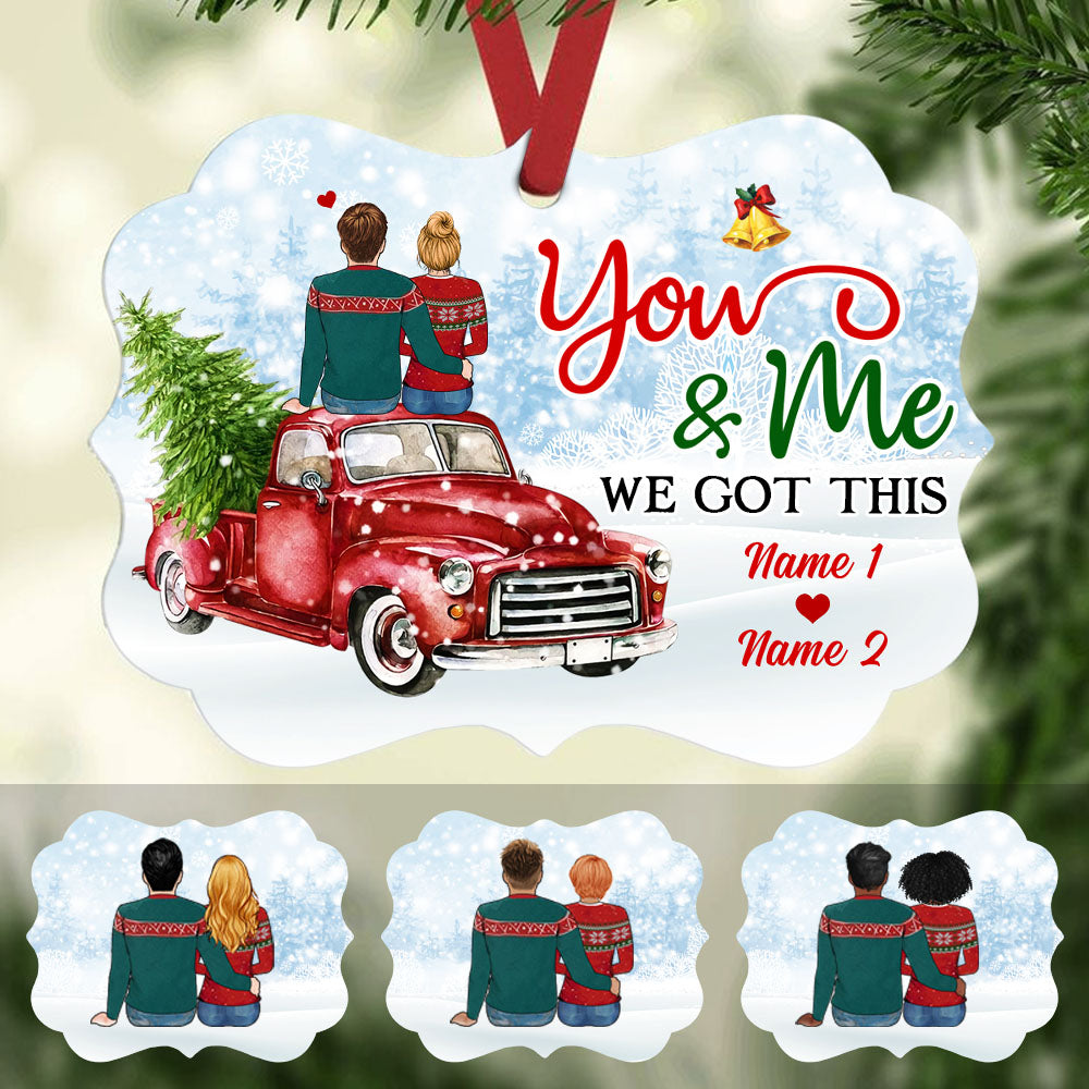 Personalized Wedding Anniversary Gifts, Red Truck Couple Christmas Benelux Ornament, You & Me We Got This - Thegiftio