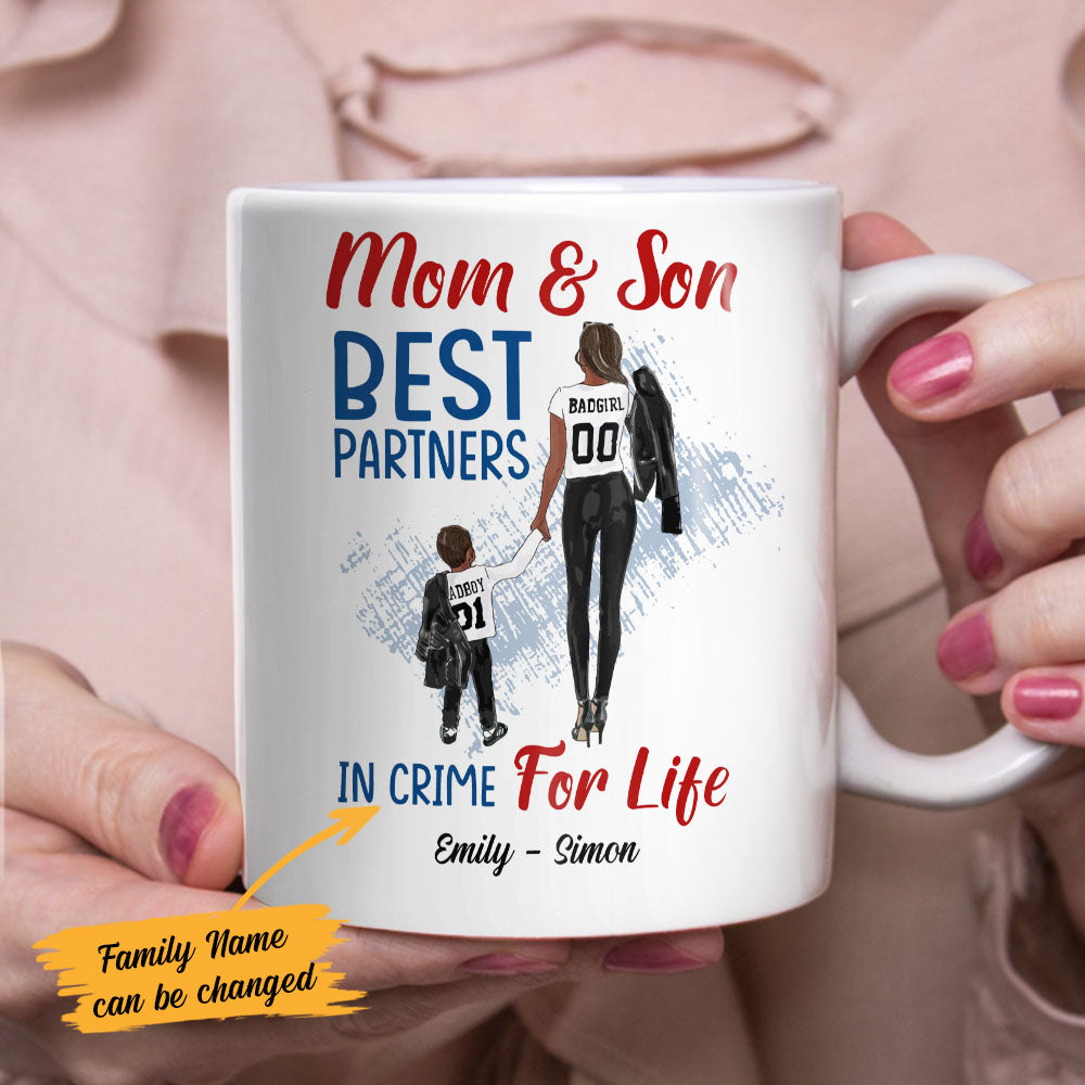 Personalized BWA Mom And Son Best Partner In Crime Black Mug