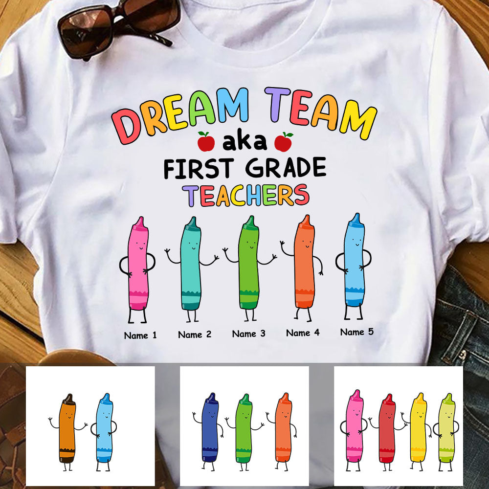 Personalized Teacher Crayon Dream Team T Shirt - Thegiftio UK