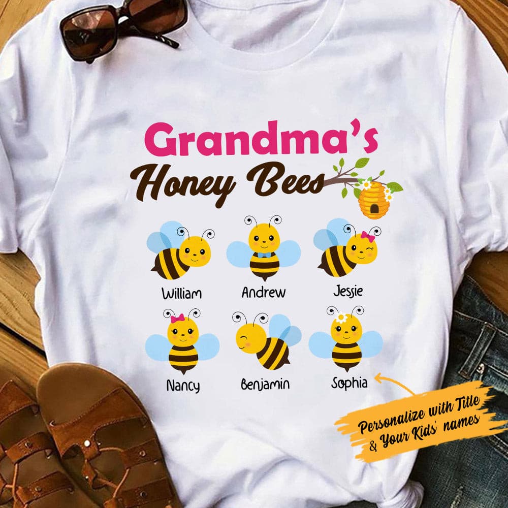 Personalized Grandma Honey Bees White T Shirt - Thegiftio UK
