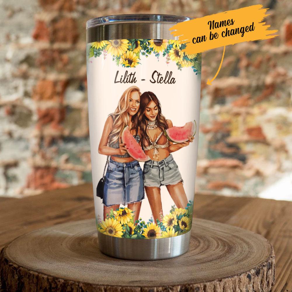 Personalized Girl Friends Sisters By Heart Steel Tumbler