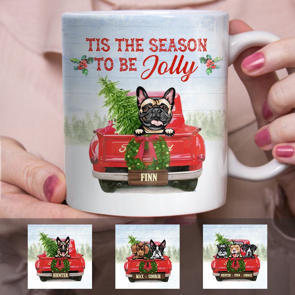 Personalized Dog Red Truck Jolly Christmas Mug - Thegiftio UK