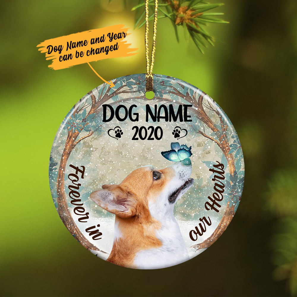 Personalized Pet Loss Gifts, Pet Memorial Gifts, Bereavement Gifts, Christmas Gifts, Forever In Our Hearts Corgi Dog Memorial Ornament - Thegiftio UK