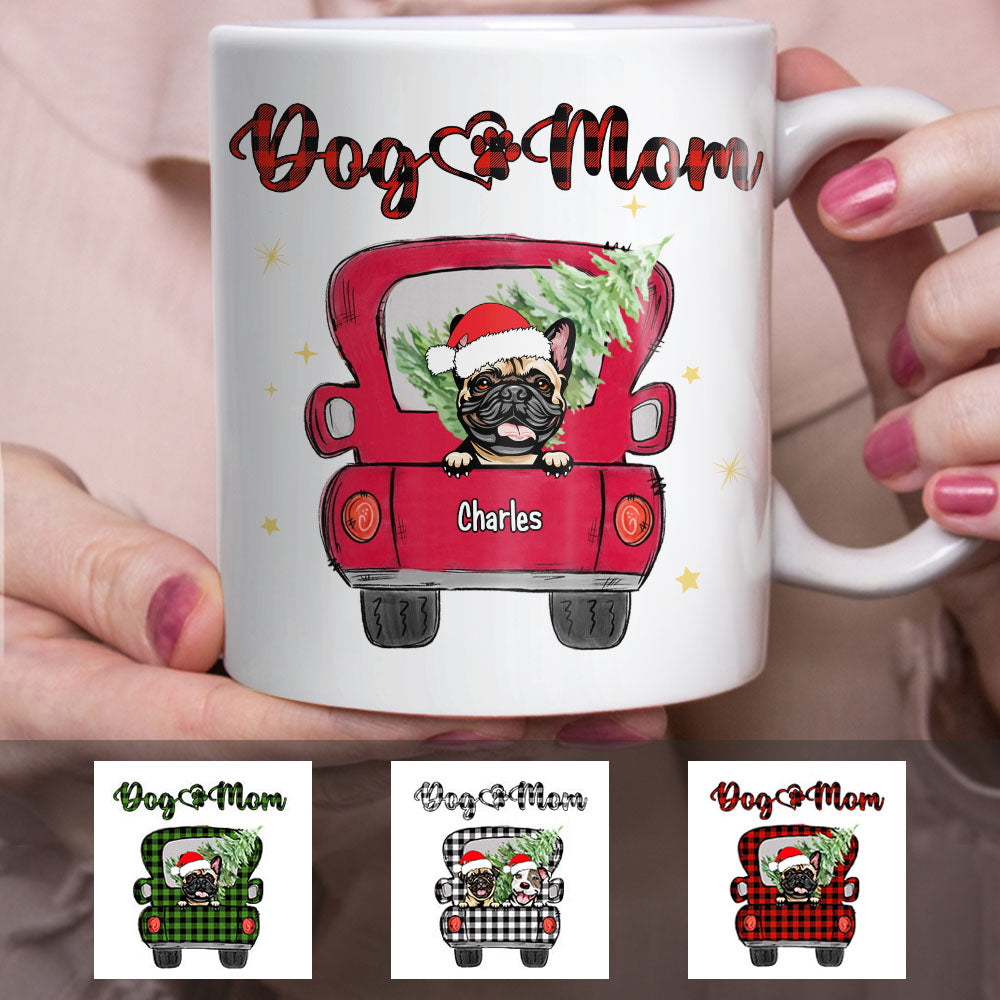 Personalized Dog Mom Christmas Red Truck Mug - Thegiftio UK