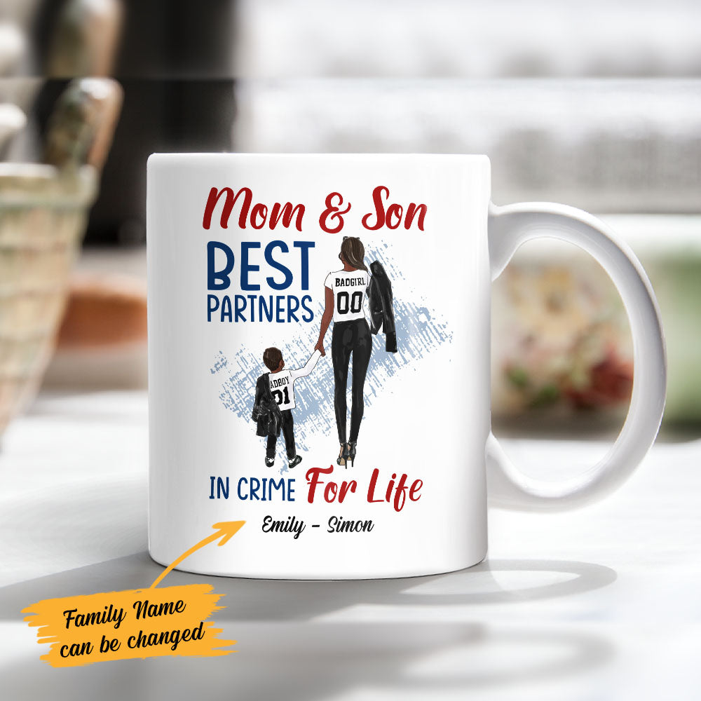 Personalized BWA Mom And Son Best Partner In Crime Black Mug - Thegiftio