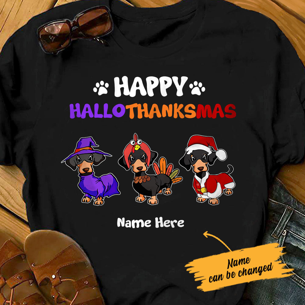 Personalized Halloween Thanksgiving Christmas Dachshund T Shirt - Thegiftio UK