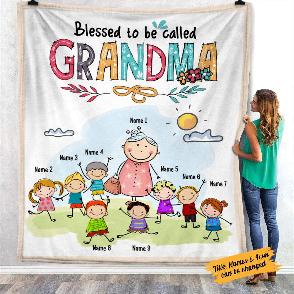 Personalized Blessed To Be Called Grandma Cartoon Blanket