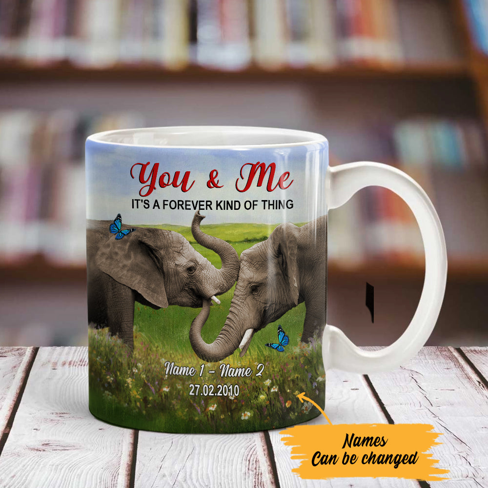 Personalized You And Me Elephant Couple Mug