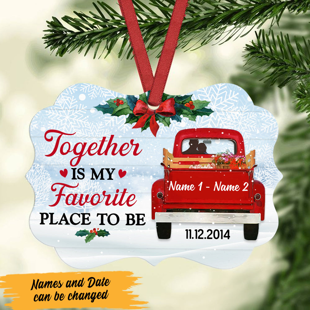 Personalized Xmas Gift For Couple, Love Couple Red Truck Christmas Benelux Ornament, Together Is My Favorite Place To Be - Thegiftio UK