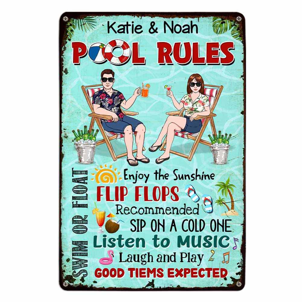 Personalized Family Pool Rules Swim At Your Own Risk Metal Sign