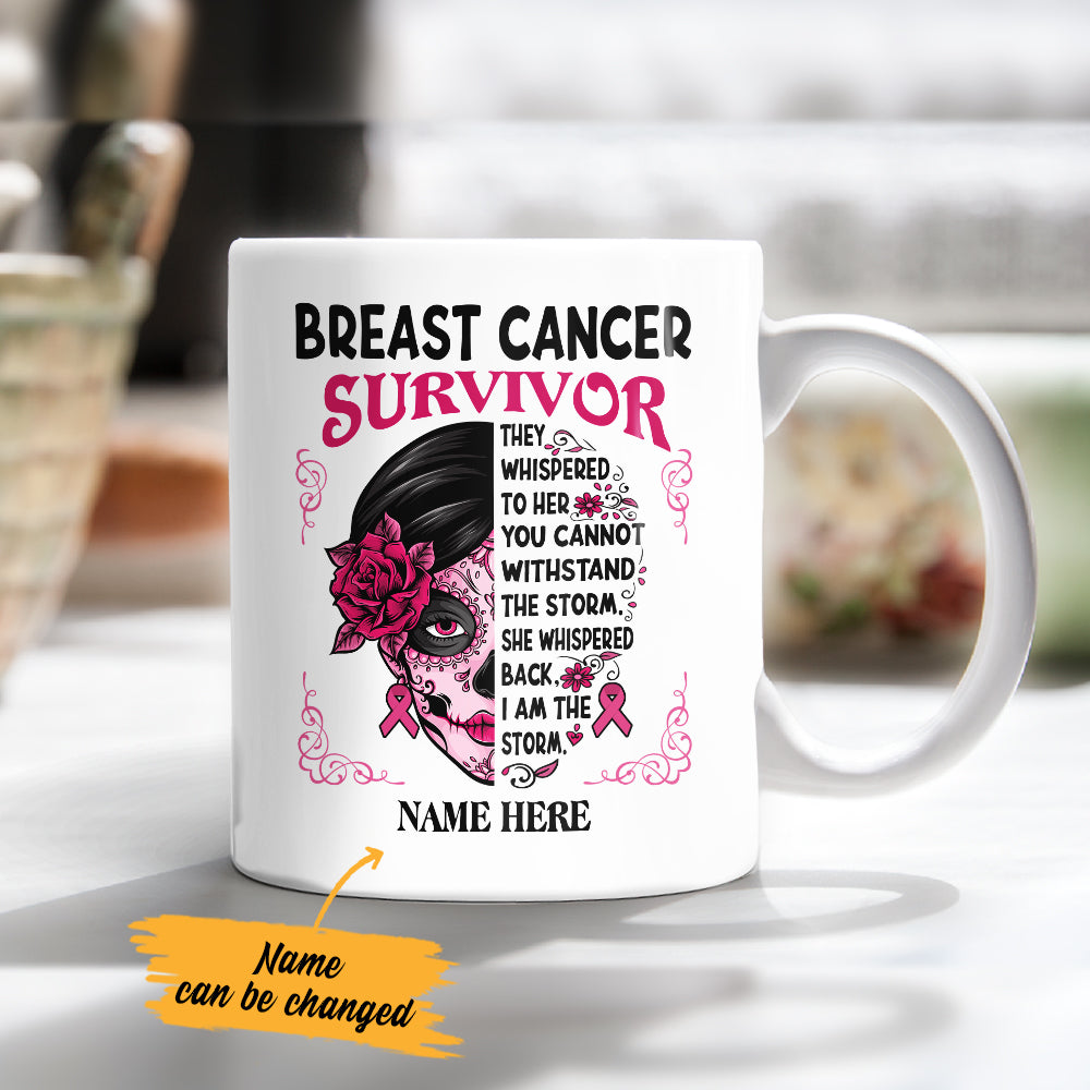 Personalized Skull Girl Breast Cancer Mug - Thegiftio UK