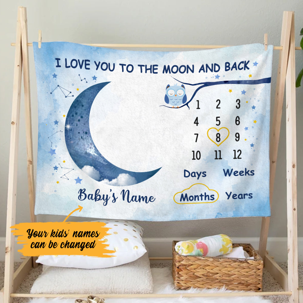 Personalized Baby Girl Milestone Love You To The Moon And Back Blanket - Thegiftio