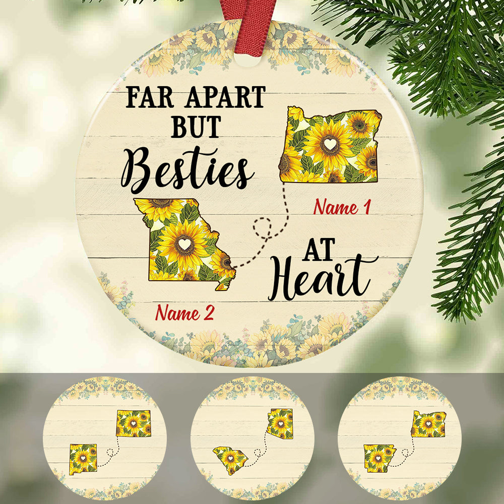 Personalized Besties At Heart Sunflower Long Distance  Ornament