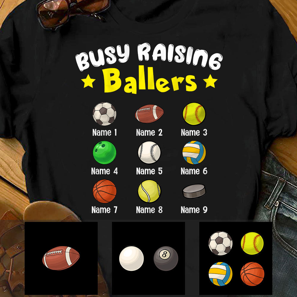 Personalized Mom Sports Busy Raising Ballers T Shirt - Thegiftio