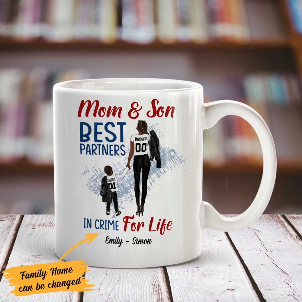 Personalized BWA Mom And Son Best Partner In Crime Black Mug