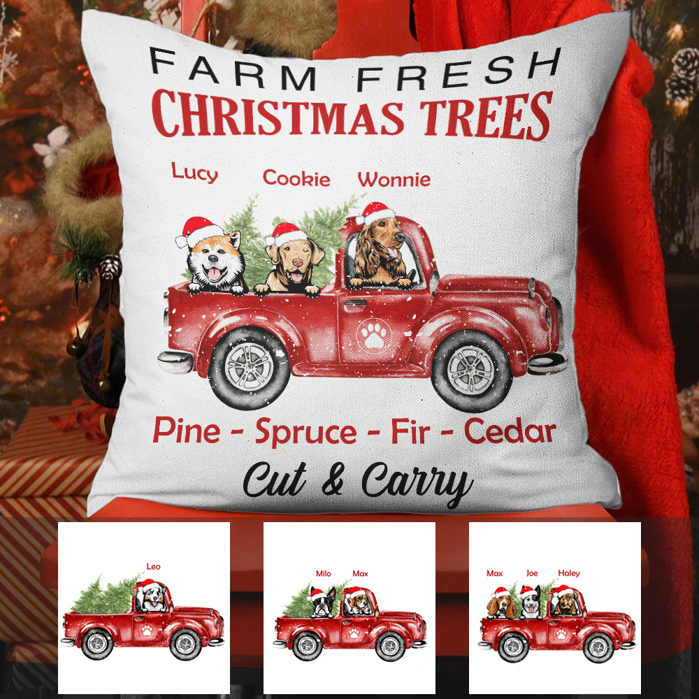 Personalized Dog Christmas Tree Red Truck Pillow Gift For Men Women Christmas Gift Idea - Thegiftio UK