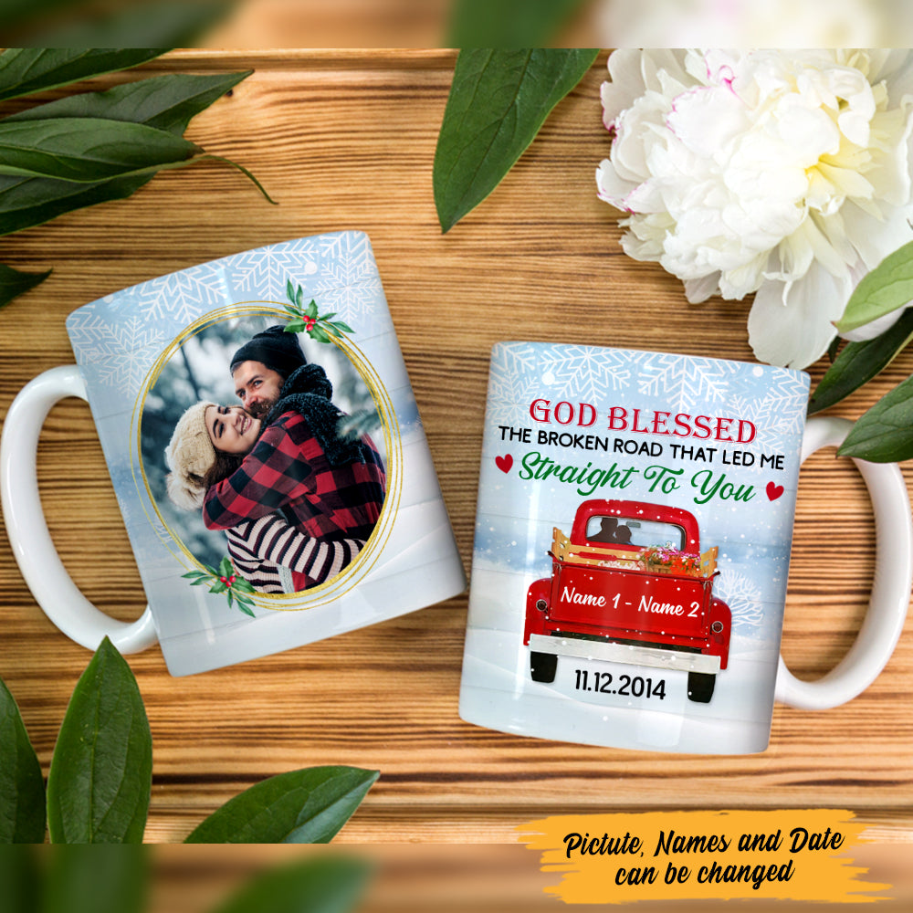 Personalized Love Couple Red Truck Christmas Mug