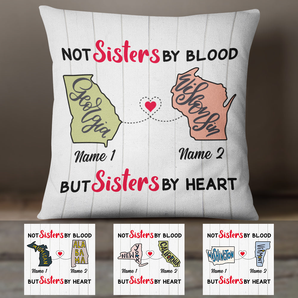 Personalized Sisters At Heart Long Distance Pillow - Thegiftio