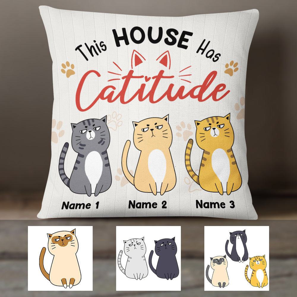 Personalized Cat This House Has Catitude Pillow TID - Thegiftio UK