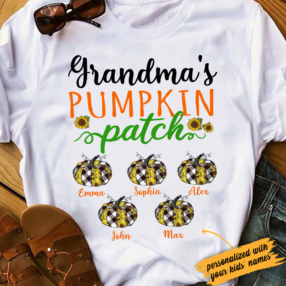 Personalized Grandma's Pumpkin Patch Fall Halloween T Shirt - Thegiftio UK