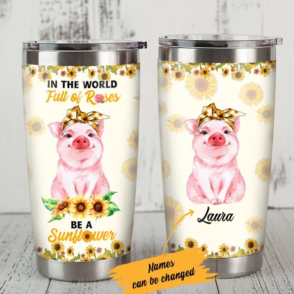 Personalized Pig With Sunflower Steel Tumbler - Thegiftio