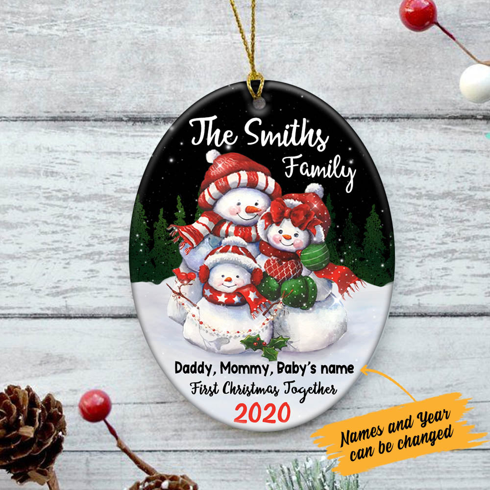 Personalized First Christmas Snowman Family  Ornament