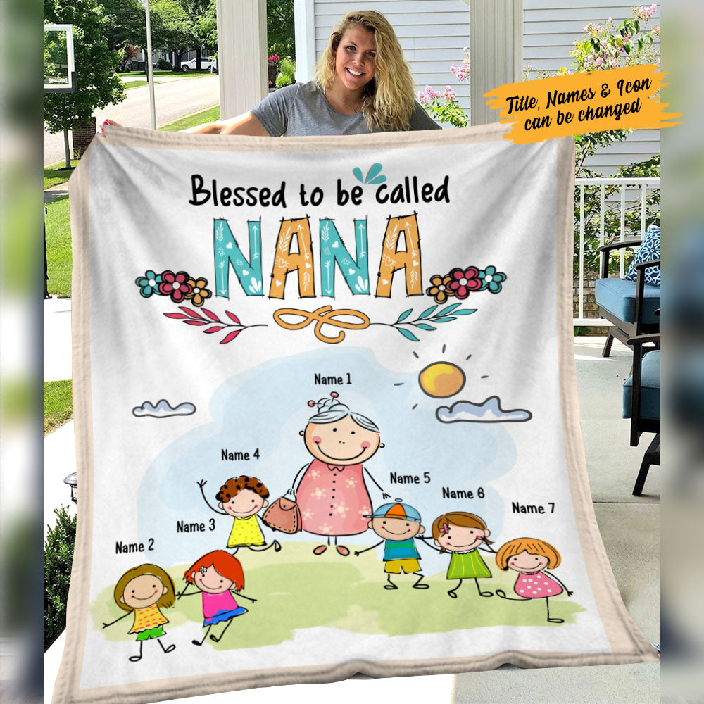 Personalized Blessed To Be Called Grandma Cartoon Blanket - Thegiftio