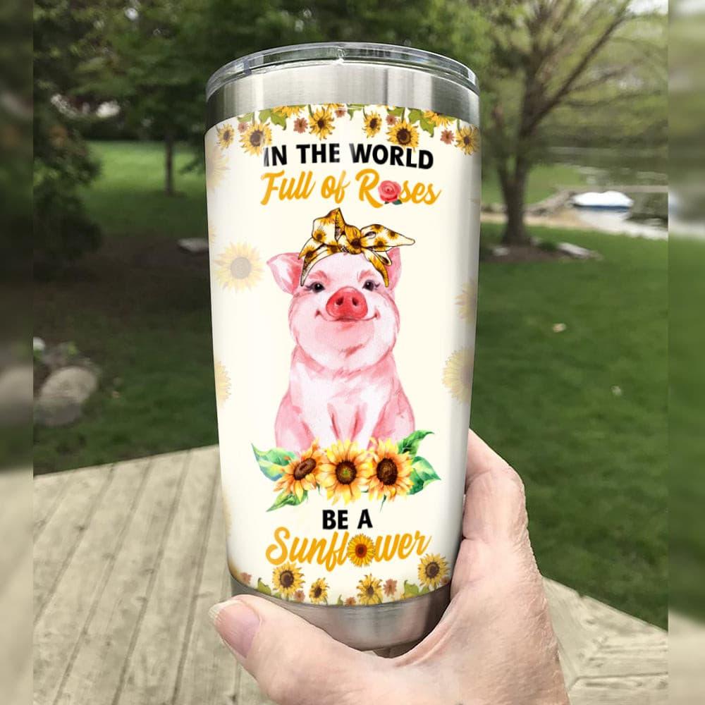 Personalized Pig With Sunflower Steel Tumbler
