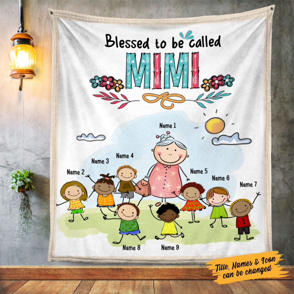 Personalized Blessed To Be Called Grandma Cartoon Blanket