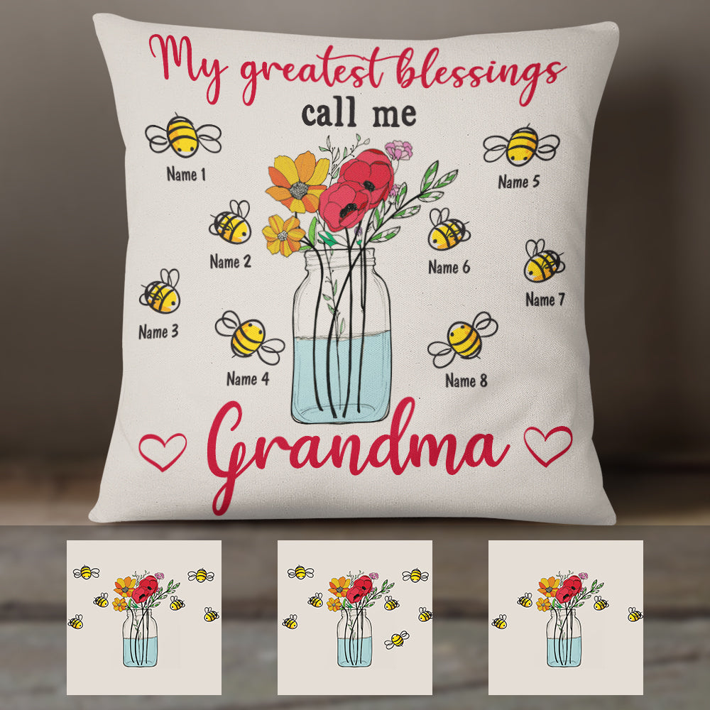 Personalized My Blessings Call Me Grandma Pillow - Thegiftio UK