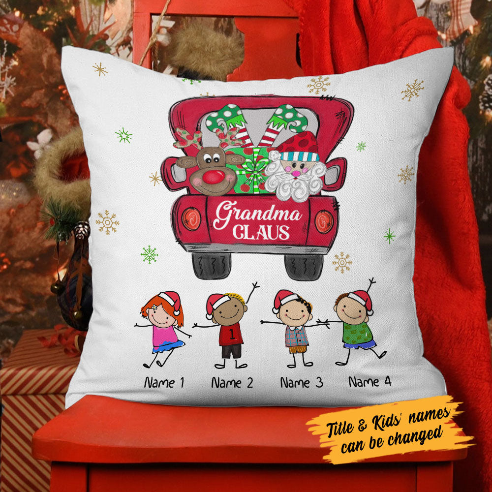 Personalized Santa Grandma Nana Mimi Squad Gifts, Funny Family Christmas, Christmas Holiday Gift, Grandma Claus Christmas Red Truck  Pillow