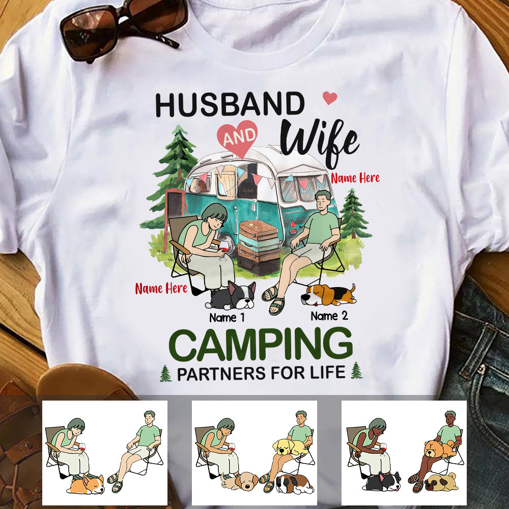 Personalized Camping Couple With Dog T Shirt