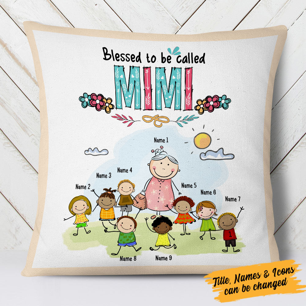 Personalized Blessed To Be Called Grandma Cartoon Pillow