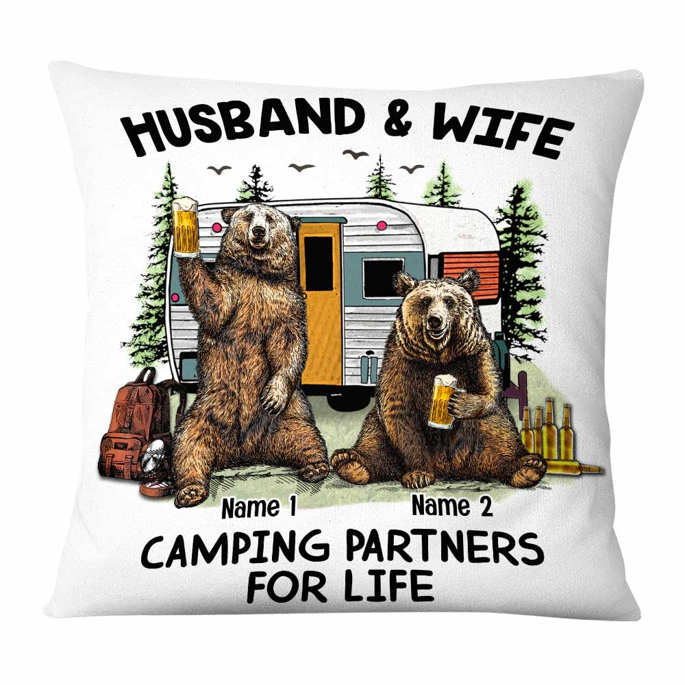 Personalized Couple Bear Husband Wife Camping Pillow - Thegiftio UK